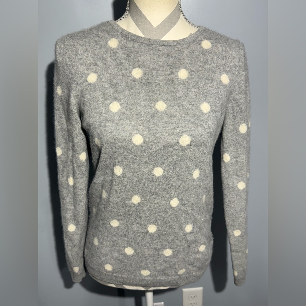Talbots 100 Cashmere Gray and Cream Polka Dot Sweater